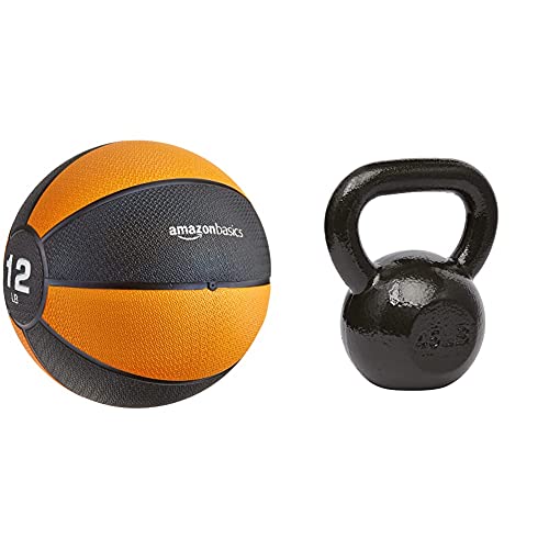 Amazon Basics Medicine Ball, 12-Pounds & Cast Iron Kettlebell - 15 Pounds, Black