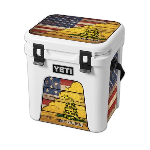 Image of USATuff Vinyl Cooler Lid & Insert Kit Compatible with YETI 24 qt Roadie | Easy Peel & Stick Application Cooler Skin Decal Wrap | Durable Pre-Cut Pieces | for Outdoor Use - Gadsden Don't Tread Split
