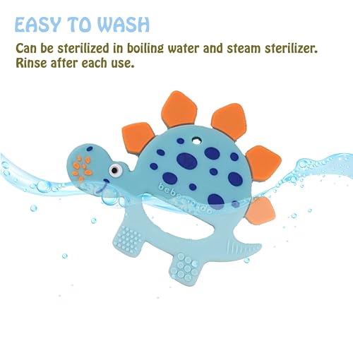 Image of Bebe Mondo Dinosaur Baby Teething Toys 3-6 6-12 Months, Teethers for Babies 0-3-6-12 Months for Teething Relief, Baby Gift, Baby Teether Toys, Silicone Sensory Toys, Soft-Textured Infant Toys