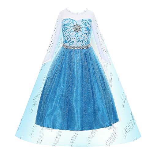 Beejirm Schneekönigin Kleid Prinzessin ELSA Dress Up Kostüm Geburtstag ELSA Kleid Set, Karneval Party Geburtstag Bankett Weihnachten Halloween (120, Blue-2)