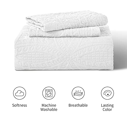 Love's Cabin Quilts For Queen Bed White Bedspreads - Soft Bed Summer Quilt Lightweight Microfiber Bedspread- Modern Style Coin Pattern Coverlet For All Season - 3 Piece (1 Quilt, 2 Pillow Shams) #TOP6