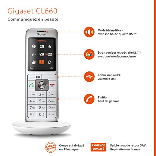 Gigaset CL660 Solo - Téléphone Fixe Sans Fil - 1 Combiné - Blanc [Version Française]