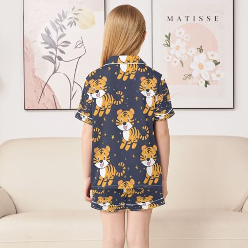 senya Pajama Sets Silky Button Down Nightwear Sleepwear Size 5-14 Years Cartoon Yellow Tiger4