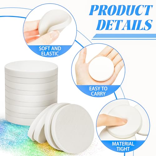 MotBach 100 PCS White Round Makeup Sponge, Cosmetic Sponge Round Foam Pad Eye Facial Powder Puff, Beauty Makeup Foundation Powder Blender for Women Lady All Skin Types Wet and Dry Dual Use