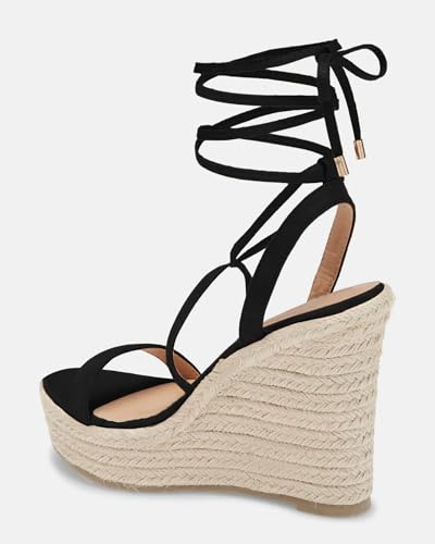 Image of Coutgo Women's Espadrille Wedges Lace Up Platform Ankle Cross Strap Slingback Summer Dress Sandals