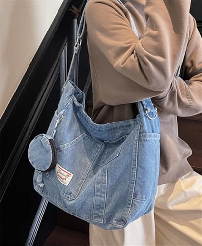 Slouchy Denim Bags for Women Large Shoulder Bag Canvas Crossbody Messenger Bag Tote Bag Handbag Purse3