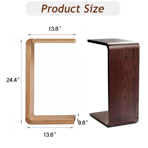 Mesa auxiliar en forma de C de madera maciza para sofá y espacios pequeños de 35x25 cm 3
