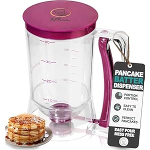 KPKitchen Pancake Batter Dispenser – Kitchen Must Have Tool for Perfect Pancakes, Cupcake, Waffle, Muffin Mix, Cake & Crepe – Easy Pour Baking Supplies for Griddle – Pancake Maker with Measuring Label