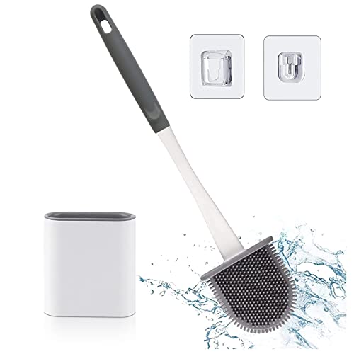 Toilet Brush and Holder Set for Bathroom Toilet Cleaner Brush Toilet Bowl Scrubber with Silicone Brush Head Ventilation Slots Base Easily Clean