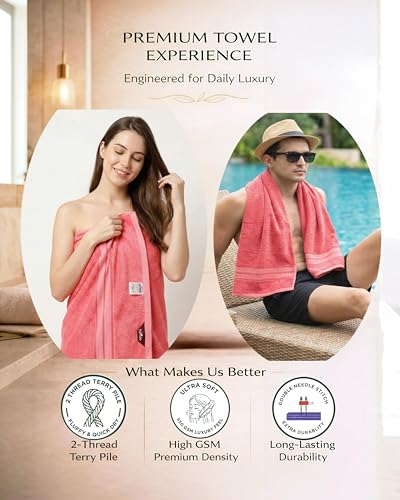 Image of Premium Bamboo Bath Towel, 550 GSM, Ultra-Soft, Quick-Drying, 3X More Absorbent (Pink)