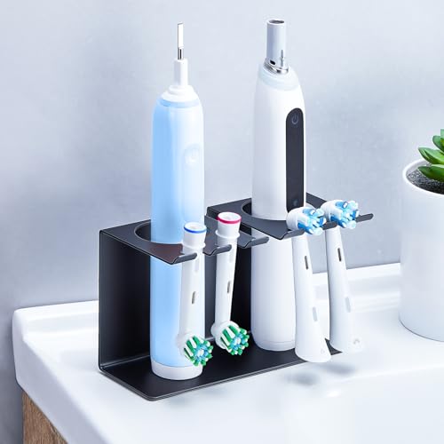 YYBO Aufsteckbürsten Halter Zahnbürstenhalter Elektrische Zahnbürsten Halter Wand oder Stehend Zahnburstenhalterung Ohne Bohren Bad Zahnbürstenköpfe Halterung für Zahnpasta Aufbewahrung (Schwarz)