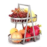 mostrador de pan en madera 【Canasta de encimera de 2 niveles】: La canasta es perfecta para guardar frutas y verduras, mantener su espacio organizado y no ocupa demasiado espacio en la encimera. La canasta de alambre abierta permite que el aire circule más libremente, lo que permite que las frutas y verduras respiren y se mantengan frescas.