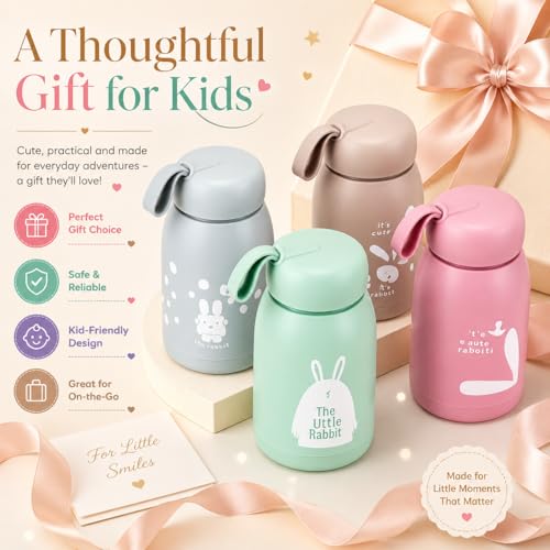 Image of Bunny Print Glass Water Bottle(pk 4) | BPA-Free Leak-Proof Kids Bottle with Food-Grade Silicone & Plastic, Cute & Easy to Carry for School, Travel, Toddlers, (330ml) (Multicolor pack 4)