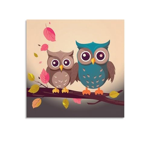 Toile murale abstraite pour raviver un mur blanc avec des peintures de hiboux mignons