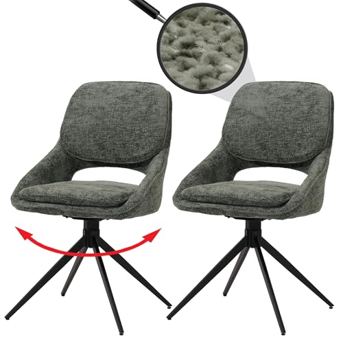 Mendler Lot de 2 chaises de Salle à Manger HWC-N73 Chenille Oeko-Tex Vert