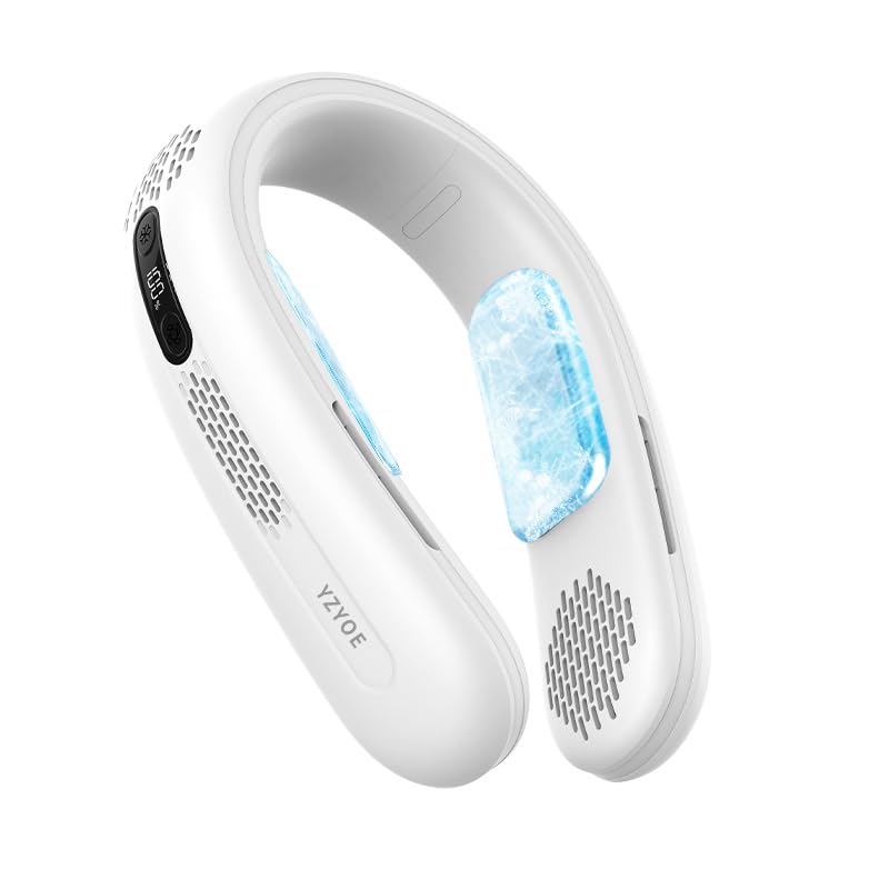 YZYOE Enhanced Double-Sided Cooling Rechargeable Neck Fan, Outdoor Portable Silent Cooling Hanging Neck Fan, Three Cold Compress Modes.