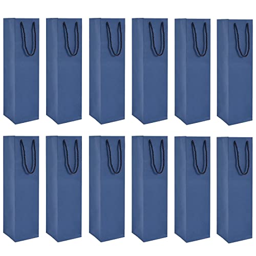 Bolsas de Papel para Botellas de Vino Kraft, Bolsas de Regalo para Botellas con asas, Organizador de Vino Kraft de 12 Piezas para Boda, Bolsas de Regalo para Botellas de Fiestas (Azules)