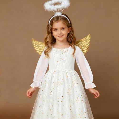 Disfraz Angel para Niñas, Vestido Blanco con Alas y Diadema miniatura 4