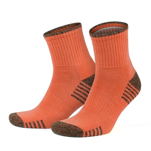 GoWith 2 Pairs Unisex Cotton Cushioned Crew Socks, Moisture-Wicking Lightweight Athletic Striped Golf Socks for Men & Women