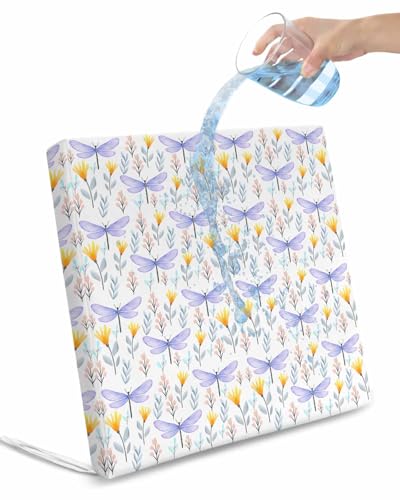 2 Pack Botanical Flowers Waterproof Cushion Covers with Ties, Outdoor Patio Chaise Lounge Chair Seat Cushion Slip Covers Replacement(Only Cover) Abstract Purple Dragonfly Pastoral 22