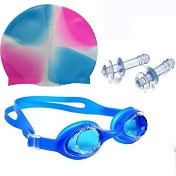 100% Silicone Anti Fog Swimming kit of Goggles,Cap,earplug & noseplug Set- Ideal for All Age Group | Silicone Non Slip | Easy to Carry and Skin Friendly- by Arrowmax (Multi)