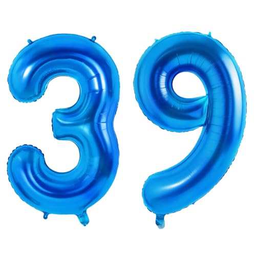 Number 39 Balloons for 39th Birthday Party Decorations, 0-100 Large No.39 Balloons for Women Men and Her Him, 40 Inch Dark Blue Foil Helium Balloon for 39 Year Old Anniversary Decorations