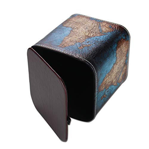 QIELIZI Tissue Box Cover,PU Leather Magnetic Closure Tissues Cube Box Cover for Bathroom Vanity Countertops, Bedroom Dressers, Night Stands, Desks and Tables(Vintage Map)