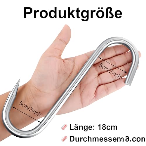 50 kg Belastbar - Fleischerhaken Edelstahl mit Spitze, 10 Stück Fleischhaken - 18cm | Ø 6mm - S Haken Edelstahl, Fleischereibedarf Räucherhaken für Forellen, Räucherhaken, Hängehaken, Metzgerhaken