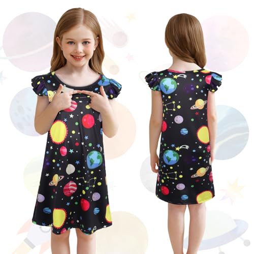 HenzWorld Little Girls Nightgown Short Flutter Sleeve Pajamas Unicorn Butterfly Nightdress Sleepwear Kids Nighties 3-10 Years2
