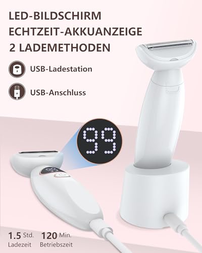 Rasierer Damen,3-In-1 Intimrasierer für Frauen,Gesichtshaarentferner für Frauen,Damenrasierer Elektrisch Nass-Trockenrasierer Ipx7 Wasserdicht Trimmer Damen,für Bikinizone Achseln Beine,USB-Aufladung