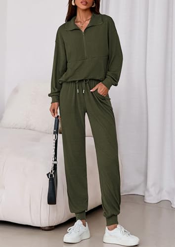 PRETTYGARDEN Women's Fall 2 Piece Lounge Sets Zip Up Sweatshirt Jogger Pants Sweat Track Suits Travel Outfit Winter Clothing