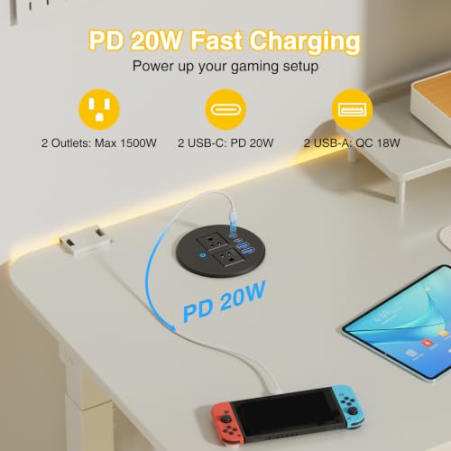 3 1/4" Tomas de Escritorio con Cable Retráctil 35W 2 USB C, 2 Tomas miniatura 3