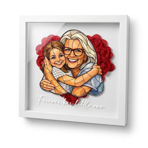 CUSTNEY Personalized Flower Shadow Box with Family Portrait – Handmade 3D Floral Keepsake for Mom & Grandma, Custom, Freestanding Display with Family Names (8