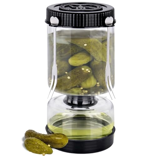 YYTECH Tarro de cristal de 1 litro para pepinos invertido con colador, recipiente para pepinos, reloj de arena hermético, para pepinos, aceitunas, kimchi y jalapeños, sin BPA, apto para lavavajillas