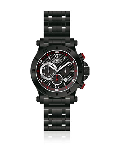 Bobroff BF1001 Orologio Uomo Quarzo, Cinturino E Cassa In Acciaio Inox Nero, Vetro Zaffiro, Cronografo, 100m Impermeabile