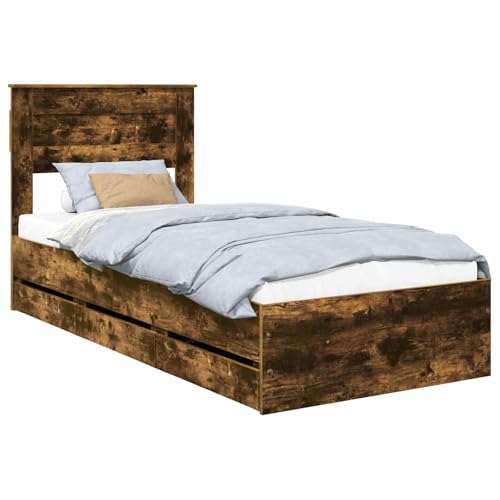 vidaXL Estructura de Cama Roble Ahumado 75 x 190 cm Madera Ingenieril, Dormitorio, Rectangular, Diseño Moderno, Muebles Elegantes, Colores neutros, Consejos para optimizar el Espacio, Artículos de de
