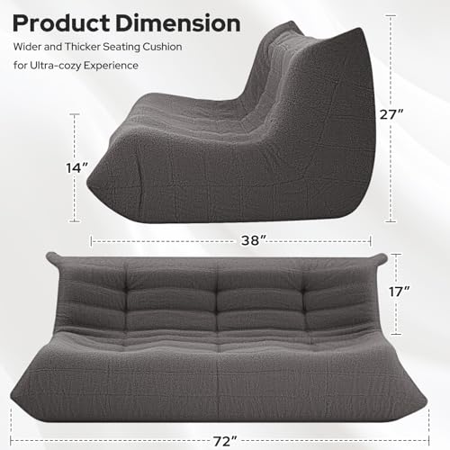 Image of HABUTWAY Bean Bag Chairs Fireside Lazy Floor Sofa,3 Seater,Grey