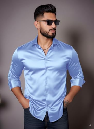 Image of IndoPrimo Men's Stylish Solid Satin Casual Shirt for Men Full Sleeve