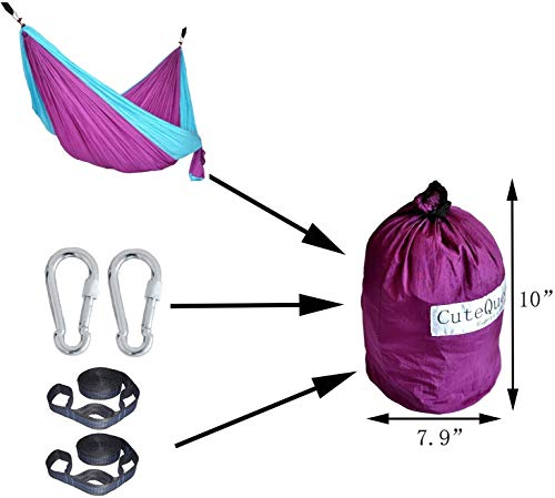 cutequeen Space Saving Steel Stand with 210T Nylon Hammock and tree straps ,Purple/Sky Blue