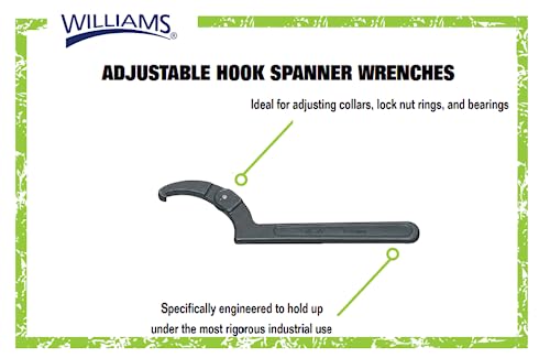 Image of Williams JHW474B Adjustable Hook Spanner Wrench with Span Diameter of 6-1 /8 to 8-3 /4-Inch, Ideal for Adjusting Collars, Lock Nut Rings, and Bearings