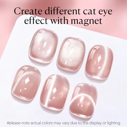 Image of AZUREBEAUTY18ML Nude Pink Cat Eye Magnetic Gel Nail Polish | Magnetic Moonlight Holographic Shimmer, Translucent Jelly Reflective Gel, Soak-Off UV /LED Nail Polish for Nail Art DIY