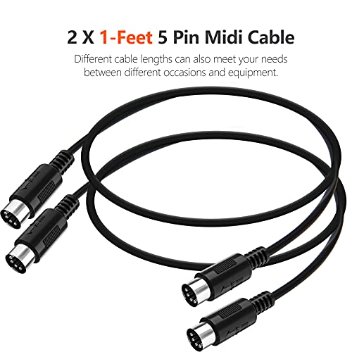 Mellbree Midi Cable, 2-Pack 1-Feet Male To Male 5-Pin Midi Cable Compatible With Midi Keyboard, Keyboard Synth, Rack Synth, Sampler, External Sound Card, Sound Source And Other Music Gear #TOP6