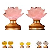 Vzqr 蓮華灯 蓮の花 LED ロータスライト 仏具 仏壇用 神前灯籠 コンセント式 インテリア照明 霊前灯 供養 お盆 法事 お彼岸 ガラス製つぼみ形 2個セット (電源プラグを差し込む 蓮の花ライト 2個,ピンクの咲く花の形)