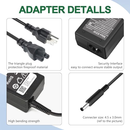 Image of 65W Charger for Dell Laptop Charger,AC Adapter for Dell Inspiron 15 3000 5000 Series 15-3552 3558 3567 5551 5555 5558 Laptop Power Supply Cord