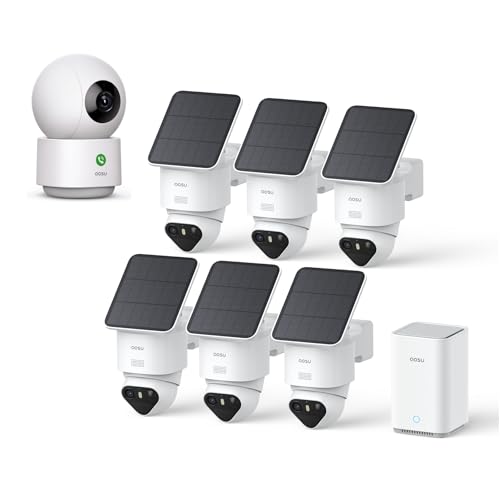 aosu 2K Indoor Security Camera 1Pack + T2 Ultra 4K Solar Outdoor Wireless Security Camera System 6-Cam Kit - Detailed View