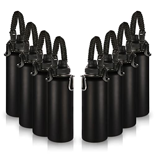Volhoply Insulated Water Bottles Bulk 8 Pack, 40 oz Stainless Steel Sports Bottle with Paracord Handle & SpoutLid, Double Walled Metal Cups with Wide Mouth, Reusable Adult Water jug (Black,8 Set)