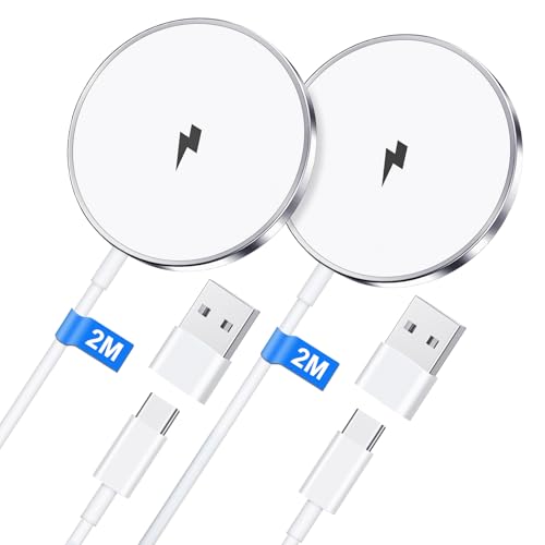Image of Wireless Charger 2M 2Pack, 15W Mag-Safe Charger for Apple iPhone 16 Pro Max/16 Pro/16 Plus/16/15 Pro Max/15/14/13/AirPods 3/2, Magnetic Fast Charger Pad