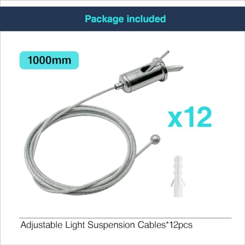 12 Sets Hexagon Garage Lights Suspension Cables Kit Steel Hanging Chains 3.28ft, Hex Honeycomb Light Connectors Pendant Light Wire Rope Cable Heavy Duty Chandelier Wire Adjustable (1m 12pcs)