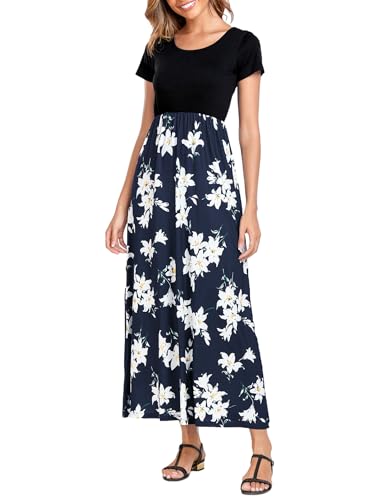 Image of Lacavocor Womens Short Sleeve Maxi Dresses Empire Waist Long Dress