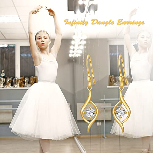 Fencci 14K Solid Gold Infinity Dangle Earrings, Gold Dancing Infinity Earrings For Women Infinity Drop Dangle Earrings Birthday Valentines Day Gift For Mom Girlfriend Girls #TOP1